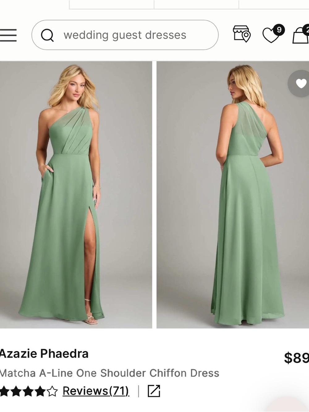 Azazie Matcha One-Shoulder Chiffon Gown